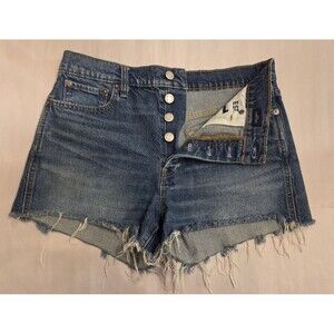 GAP Cheeky Shorts Womens 29 Med Wash Button Fly Frayed Raw Hem High Rise Denim